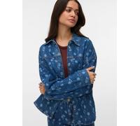 Jeansbluse VERO MODA "VMHAYDEN LS FLOWER DENIM SHIRT RA380", Damen, Gr. M, medium blau denim aop:flower, Obermaterial: 99% Baumwolle, 1% Elasthan, bedruckt, oversize normal, Blusen Jeansbluse, mit Blu