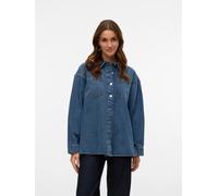 Jeansbluse VERO MODA "VMJENNIE LS OVERSIZE DENIM SHIRT GA NOOS", Damen, Gr. S, blau (medium blau denim), Denim/Jeans, Obermaterial: 90% Baumwolle, 10% Viskose, unifarben, oversize hüftbedeckend, Bluse