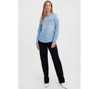 Jeansbluse VERO MODA "VMMARIA LS DENIM SLIM SHIRT MIX NEW", Damen, Gr. M, light blau denim, Denim/Jeans, Obermaterial: 100% Baumwolle, Abriebeffekte, unifarben, figurumspielend hüftbedeckend, 1-Knopf-