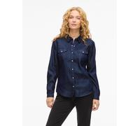 Jeansbluse VILA "VIBISTA DENIM SHIRT/SU-NOOS", Damen, Gr. L (40), dunkelblau denim detail:rinse wash, Web, Obermaterial: 70% Lyocell, 30% Baumwolle, unifarben, regular fit hüftlang, Blusen Jeansbluse