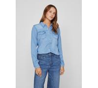 Jeansbluse VILA "VIBISTA DENIM SHIRT/SU-NOOS", Damen, Gr. XL, blau (medium blau denim wash:clean), Web, Obermaterial: 70% Lyocell, 30% Baumwolle, unifarben, regular fit hüftlang, Blusen Jeansbluse (23