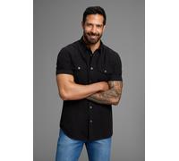 Jeanshemd ARIZONA, Herren, Gr. 39/40 (M), N-Gr, schwarz (schwarz washed), Jeans, Obermaterial: 100% Baumwolle, unifarben, Basic, normal normal, Hemden Jeanshemd, Kurzarm im Western Stil (88325058-39)