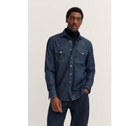 Jeanshemd BUGATTI "Druckknöpfe", Herren, Gr. XXL, Normalgrößen, blau (390, marine), 100% Baumwolle, unifarben, normal, 1-Knopf-Manschette, Hemden Jeanshemd, im Modern Fit mit Kent-Kragen und aus Baumw