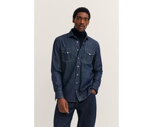 Jeanshemd BUGATTI "Druckknöpfe", Herren, Gr. XXL, Normalgrößen, blau (390, marine), 100% Baumwolle, unifarben, normal, 1-Knopf-Manschette, Hemden Jeanshemd, im Modern Fit mit Kent-Kragen und aus Baumw