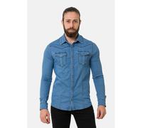 Jeanshemd CIPO & BAXX "CH189", Herren, Gr. XL, US-Größen, iceblau, 97% Baumwolle, 3% Elasthan, unifarben, regular fit, ohne Ausschnitt, 2-Knopf-Manschette mit Knöpfen, Hemden Jeanshemd, hochwertiger D