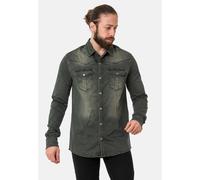 Jeanshemd CIPO & BAXX "CH189", Herren, Gr. XL, US-Größen, khaki, 97% Baumwolle, 3% Elasthan, unifarben, regular fit, ohne Ausschnitt, 2-Knopf-Manschette, Hemden Jeanshemd, hochwertiger Denim-Stoff (10