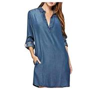 Jeanshemd Damen Lang Oversize: Jeanskleid Damen Sommer Knielang Kurz Jeansbluse Langarm Tailliert Hemdbluse V-Ausschnitt Langarmshirts Vintage Jeanshemden Shirt Jeanskleider-Blusekleid