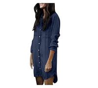 Jeanshemd Damen Langarm - Jeansbluse Damen Sommer Lang Button Down Hemdbluse Casual Jeansjacke Leichtes Jeans-Sweatshirt Oversized Jeansblusen Denim-Hemden Lose Longbluse Langarm Shirts Longbluse