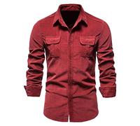Jeanshemd Herren Cordhemd Langarm Denim Shirt Bequeme Businesshemd Langarmhemd Cowboy Style Revershemd Atmungsaktive Longsleeve Baggy Shirts Freizeithemd Sportshirt