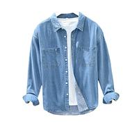 Jeanshemd Herren Jeans Hemd Denim Shirt Langarmhemd Stretch Regular Fit Freizeithemd Denimshirt Männer Cowboy-Style Freizeit Hemden M
