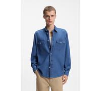 Jeanshemd HUGO BLUE "Ebino", Herren, Gr. S, N-Gr, turquoise, aqua441, Web, Obermaterial: 100% Baumwolle, regular fit hüftbedeckend, Rundhals, 1-Knopf-Manschette mit Schlitz, Hemden Jeanshemd, in coole