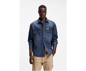 Jeanshemd HUGO "Ebant", Herren, Gr. M, N-Gr, bright blau434, Denim/Jeans, Obermaterial: 100% Baumwolle, unifarben, oversize normal, Rundhals, 1-Knopf-Manschette mit Schlitz, Hemden Jeanshemd, Oversize