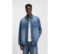Jeanshemd HUGO "Ebolt", Herren, Gr. L (41/42), N-Gr, blau (medium blau427), Denim/Jeans, Obermaterial: 100% Baumwolle, unifarben, oversize hüftlang, 1-Knopf-Manschette, Hemden Jeanshemd, aus gestreift
