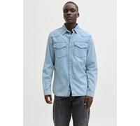 Jeanshemd JACK & JONES "JJEWESTERN JJSHIRT AT 187 NOOS", Herren, Gr. XL, N-Gr, blau denim pack:light blau, Denim/Jeans, Obermaterial: 100% Baumwolle, unifarben, slim fit normal, Hemden Jeanshemd, mit