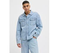 Jeanshemd JACK & JONES "JJICHASE JJOVERSHIRT MF 903 SN", Herren, Gr. S, N-Gr, blau (light blau denim), Denim/Jeans, Obermaterial: 100% Baumwolle, unifarben, casual, relaxed fit normal, Langarm, Hemden