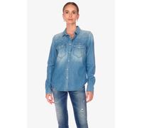 Jeanshemd LE TEMPS DES CERISES "JUANITA", Damen, Gr. XS, EURO-Größen, blau, 100% Baumwolle, unifarben, normal, Hemden Jeanshemd, mit klassischem Kragen (94566944-XS) blau