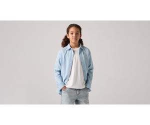 Jeanshemd LEVI'S KIDS "LVB BATTERY HOUSEMARK SHIRT", Jungen, Gr. 10 (140), N-Gr, blau (avalon), Web, Obermaterial: 100% Baumwolle, unifarben, regular fit normal, Manschette, Hemden Jeanshemd, mit Logo