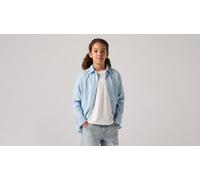 Jeanshemd LEVI'S KIDS "LVB BATTERY HOUSEMARK SHIRT", Jungen, Gr. 12 (152), N-Gr, blau (avalon), Web, Obermaterial: 100% Baumwolle, unifarben, regular fit normal, Manschette, Hemden Jeanshemd, mit Logo
