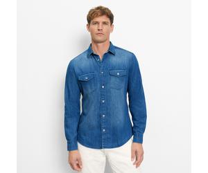 Jeanshemd OLYMP "Casual", Herren, Gr. S, N-Gr, nürnbergerblau, Denim/Jeans, Obermaterial: 100% Baumwolle, unifarben, regular fit hüftbedeckend, Rundhals, 1-Knopf-Manschette mit Schlitz,verstellbar, He