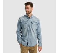 Jeanshemd PME LEGEND "Long Sleeve Shirt Bleach Indigo denim", Damen, Gr. 3XL, N-Gr, blau (bleach denim), Web, Obermaterial: 100% Baumwolle, unifarben, regular fit Po-bedeckend, ohne Ausschnitt, Mansch