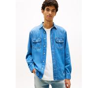 Jeanshemd TOMMY JEANS "RELAXED DENIM SHIRT", Herren, Gr. M (48/50), N-Gr, blau (denim medium), Denim/Jeans, Obermaterial: 100% Baumwolle, unifarben, relaxed fit normal, Rundhals, eingesetzt Manschette