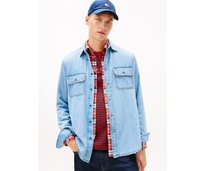 Jeanshemd TOMMY JEANS "TJM DENIM RELAXED FIT", Herren, Gr. XL, N-Gr, blau (denim medium), Denim/Jeans, Obermaterial: 100% Baumwolle, relaxed fit, Manschette, Hemden Jeanshemd (67528114-XL) denim mediu