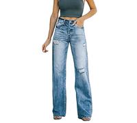 Jeanshosen Damen extra lang Baggy Low Waist ungesäumten Kanten Jeans Gerade Breites Bein Denim Hosen Y2k Aesthetic Vintage Jeanshosen 90er Streetwear Jeanshose Straight Leg Loose Pants