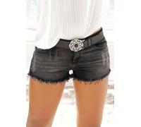 Jeanshotpants BUFFALO "aus bequemer Baumwollware", Damen, Gr. 42, N-Gr, schwarz (schwarz, washed), Denim/Jeans, Obermaterial: 98% Baumwolle, 2% Elasthan, Destroyed-Effekte, figurbetont kurz, Jeans Jea