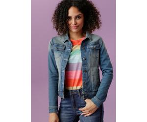 Jeansjacke ANISTON CASUAL, Damen, Gr. 36, blau (used, blau), Web, Obermaterial: 98% Baumwolle, 2% Elasthan, used, figurbetont kurz, Ärmel mit Ärmelschlitz 1-Knopf-Manschette mit Knöpfen, Jacken Jeansj