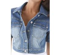Jeansjacke ANISTON CASUAL, Damen, Gr. 42, blau (blau, used), Web, Obermaterial: 98% Baumwolle, 2% Elasthan, unifarben, figurbetont kurz, normaler Saum, Jacken Jeansjacke, in Used-Washung (430139-42) b