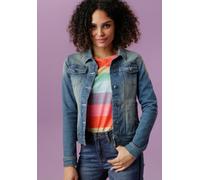 Jeansjacke ANISTON CASUAL, Damen, Gr. 44, blau (used, blau), Web, Obermaterial: 98% Baumwolle, 2% Elasthan, used, figurbetont kurz, Ärmel mit Ärmelschlitz 1-Knopf-Manschette mit Knöpfen, Jacken Jeansj