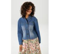 Jeansjacke ANISTON CASUAL, Damen, Gr. 46, blau (blau usde), Denim/Jeans, Obermaterial: 98% Baumwolle, 2% Elasthan, Abriebeffekte, unifarben, lässig geschnitten taillenbedeckt, 1-Knopf-Manschette, Jack