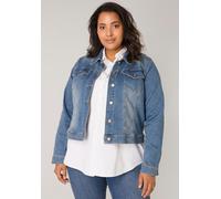 Jeansjacke BASE LEVEL CURVY "BAS-Yamila", Damen, Gr. 48, blau (mid blau cover), Denim/Jeans, Obermaterial: 98% Baumwolle, 2% Elasthan, leichte Abriebeffekte, figurbetont taillenbedeckt, Bündchen, Jack