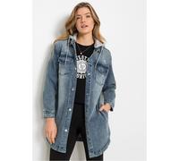 Jeansjacke BONPRIX, Damen, Gr. 38, blau denim, Denim/Jeans, Obermaterial: 98% Baumwolle, 2% Elasthan. Kapuze: 60% Baumwolle, 40% Polyester, Abriebeffekte, unifarben, unifarben mit Farbeinsatz, bequem 