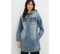 Jeansjacke BONPRIX, Damen, Gr. 48, blau denim, Denim/Jeans, Obermaterial: 98% Baumwolle, 2% Elasthan. Kapuze: 60% Baumwolle, 40% Polyester, Abriebeffekte, unifarben, unifarben mit Farbeinsatz, bequem