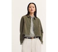 Jeansjacke BUGATTI "Hemdkragen", Damen, Gr. 38, 150, moos, 98% Baumwolle, 2% Elasthan, unifarben, normal, 1-Knopf-Manschette, Jacken, mit verdeckter Knopfleiste (81007057-38) 150, moos