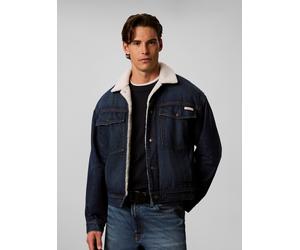 Jeansjacke CALVIN KLEIN "ARCHIVE 90S SHERPA TRUCKER CLAYT", Herren, Gr. M, blau (clayton stone), Denim/Jeans, Obermaterial: 100% Baumwolle. Futter: 100% Polyester. Ärmelfutter: 100% Polyester, unifarb