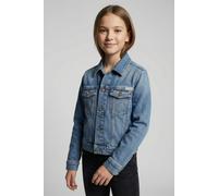 Jeansjacke CALVIN KLEIN JEANS, Jungen, Gr. 12 (152), blau (cloudy blau), Web, Obermaterial: 99% Baumwolle, 1% Elasthan, unifarben, regular fit normal, Rundhals, eingesetzt 1-Knopf-Manschette mit Schli