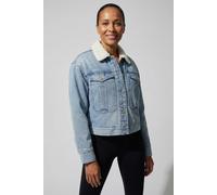 Jeansjacke CALVIN KLEIN JEANS "SHERPA WOOL DENIM JACKET", Damen, Gr. M (40), blau newton, Denim/Jeans, Obermaterial: 100% Baumwolle, unifarben, regular fit normal, Rundhals, eingesetzt angesetztes Bün