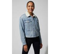 Jeansjacke CALVIN KLEIN JEANS "SHERPA WOOL DENIM JACKET", Damen, Gr. XS (36), blau newton, Denim/Jeans, Obermaterial: 100% Baumwolle, unifarben, regular fit normal, Rundhals, eingesetzt angesetztes Bü