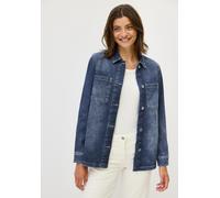 Jeansjacke CECIL, Damen, Gr. XL (44), blau (mid blau wash), Web, 77% Baumwolle, 20% Polyester, 3% Elasthan, unifarben, normal normal, V-Ausschnitt, Bündchen, Jacken Jeansjacke, aus Baumwolle mit Stret