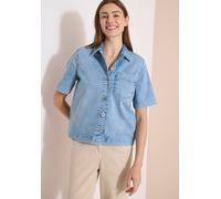 Jeansjacke CECIL, Damen, Gr. XXL (46), blau (light blau used wash), Web, 82% Baumwolle, 15% Polyester, 3% Elasthan, unifarben, normal normal, V-Ausschnitt, abgesteppt, Jacken Jeansjacke, in Denim-Opti
