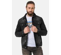 Jeansjacke CIPO & BAXX "CJ289", Herren, Gr. L, schwarz, Stoff, 100% Baumwolle, unifarben, regular fit normal, V-Ausschnitt, 1-Knopf-Manschette, Jacken Jeansjacke, mit Knopfleiste (94444733-L) schwarz