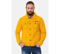 Jeansjacke CIPO & BAXX "CJ289", Herren, Gr. XL, gelb, Stoff, 100% Baumwolle, unifarben, regular fit normal, V-Ausschnitt, 1-Knopf-Manschette, Jacken Jeansjacke, mit Knopfleiste (70497363-XL) gelb