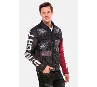 Cipo & Baxx Herren Jeansjacke CJ248 Schwarz - Ausgefallene Denim Jacke im Modernen Design mit Prints, Nieten & Used-Waschung - Stylische Übergangsjacke für Alltag, Freizeit & Party - CJ248 Schwarz L