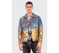 Jeansjacke CIPO & BAXX "Jacke", Herren, Gr. S, bunt (blaugold), Stoff, 98% Baumwolle, 2% Elasthan, bedruckt, regular fit normal, Jacken Jeansjacke, mit coolem Allover-Motiv (44393327-S) blaugold
