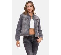 Jeansjacke CIPO & BAXX "Jeansjacke", Damen, Gr. L, grau, Stoff, 100% Baumwolle, unifarben, regular fit kurz, Manschette, Jacken Jeansjacke, mit kontrastfarbenen Nähten, WJ206 (57432863-L) grau