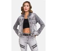 Cipo & Baxx Damen Jacke WJ212 Grau - Stylische Jeansjacke im Casual Streetwear Look mit Knopfleiste & Brusttaschen - Übergangsjacke für Alltag & Freizeit - WJ212 Grau S