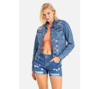 Jeansjacke CIPO & BAXX "Jeansjacke", Damen, Gr. XL, blau, Stoff, 100% Baumwolle, unifarben, regular fit normal, Manschette, Jacken Jeansjacke, Mit praktischen Brusttaschen, WJ212 (40926965-XL) blau