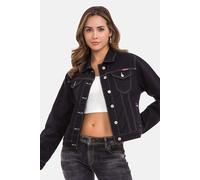 Cipo & Baxx Damen Jacke WJ212 Schwarz - Stylische Jeansjacke im Casual Streetwear Look mit Knopfleiste & Brusttaschen - Übergangsjacke für Alltag & Freizeit - WJ212 Schwarz XL
